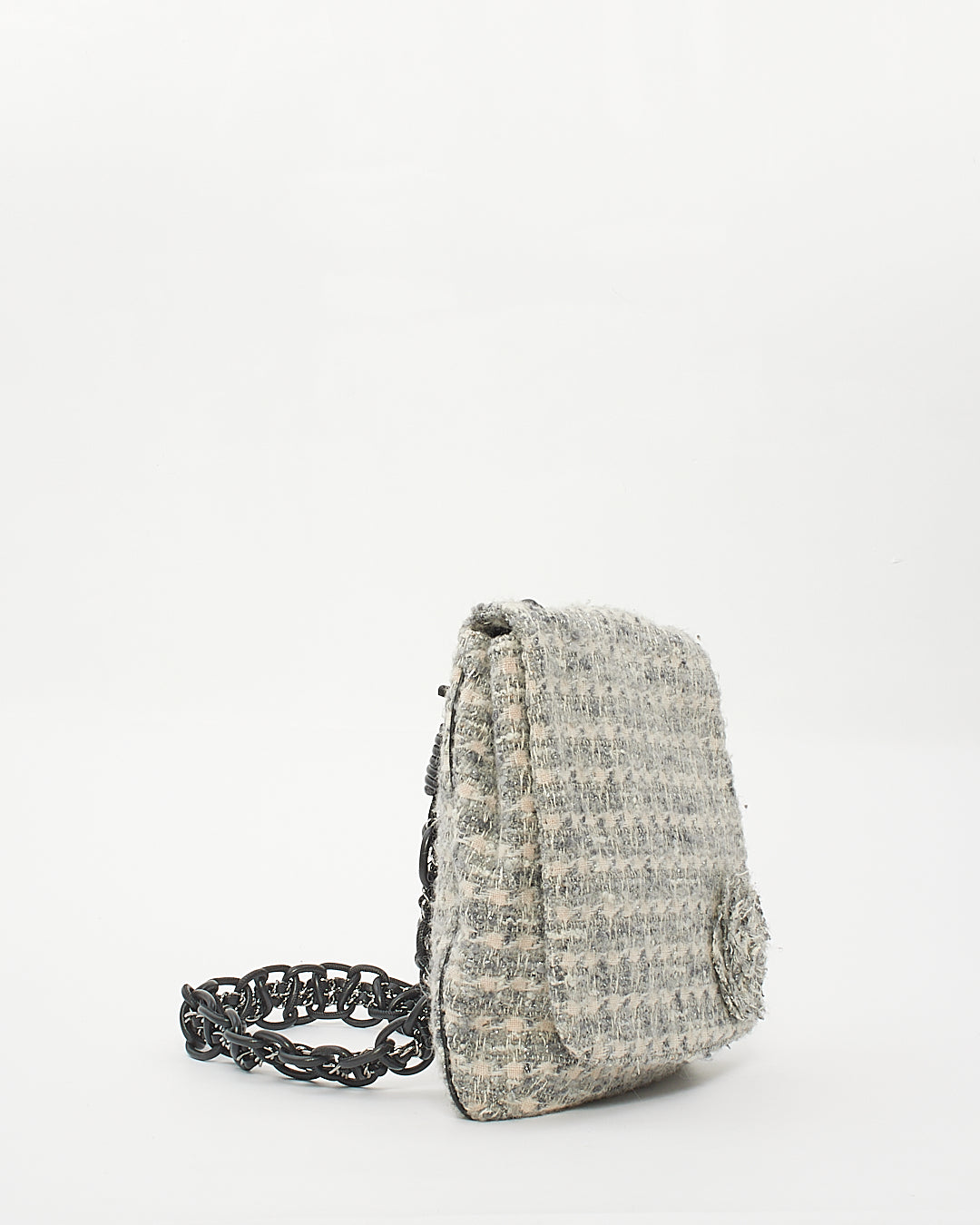 Chanel Grey Tweed Camelia Messenger Bag