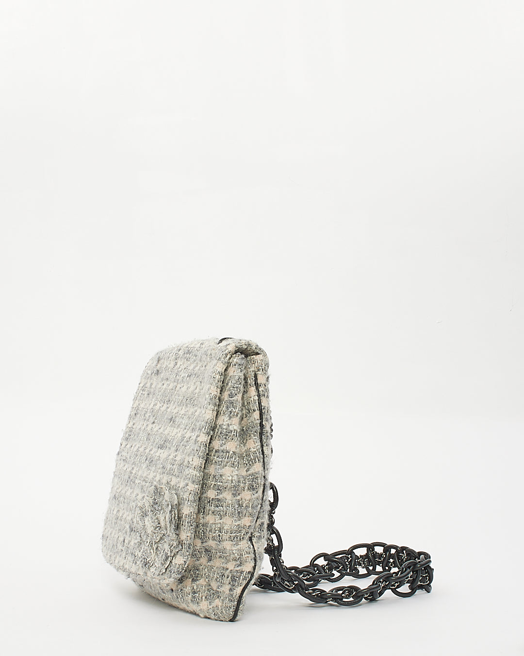 Chanel Grey Tweed Camelia Messenger Bag