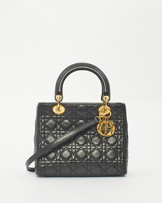 Dior Black Cannage Lambskin Leather Medium Lady Dior Bag GHW