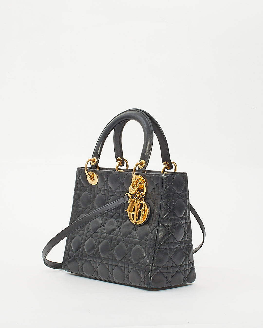 Dior Black Cannage Lambskin Leather Medium Lady Dior Bag GHW