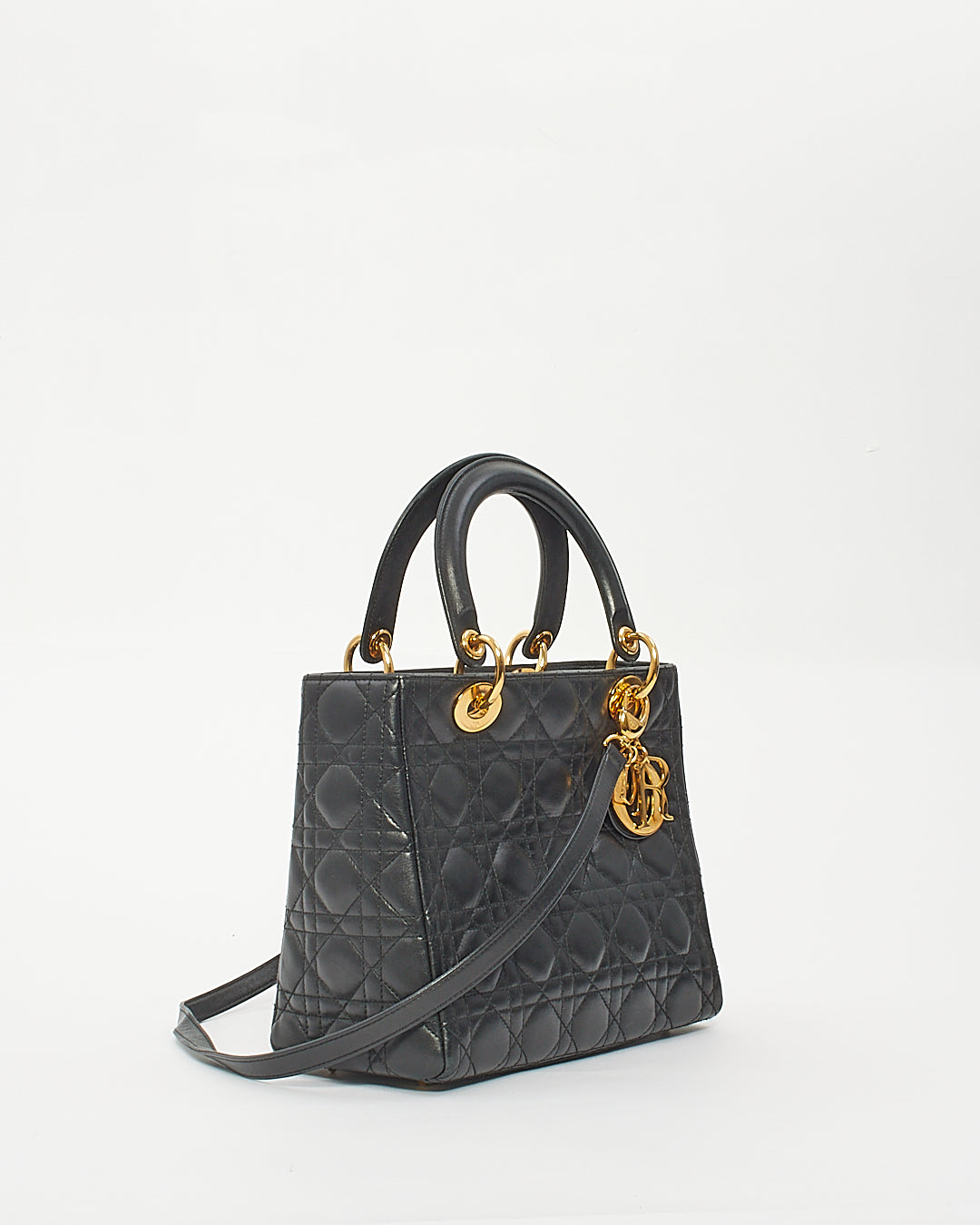 Dior Black Cannage Lambskin Leather Medium Lady Dior Bag GHW