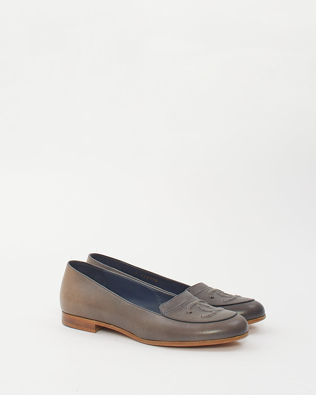 Chanel Grey Leather CC Loafers - 37.5