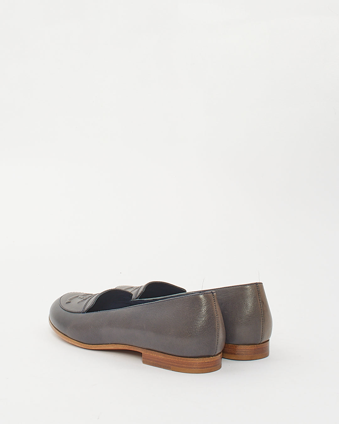 Chanel Grey Leather CC Loafers - 37.5