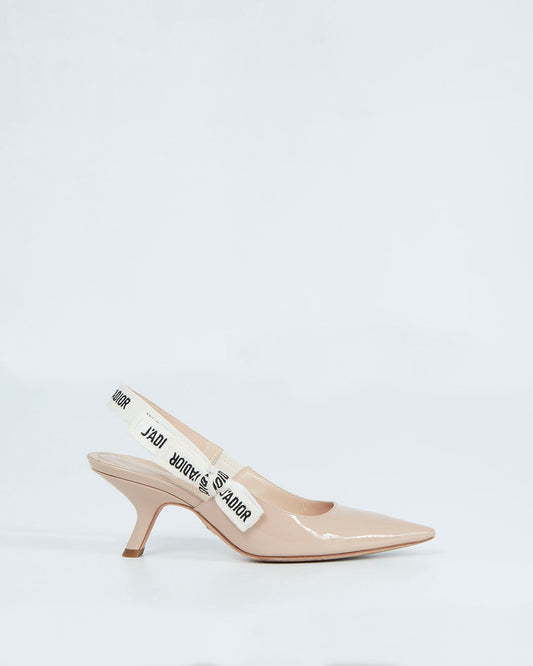 Dior Nude Patent Logo Slingback Kitten Heel - 36