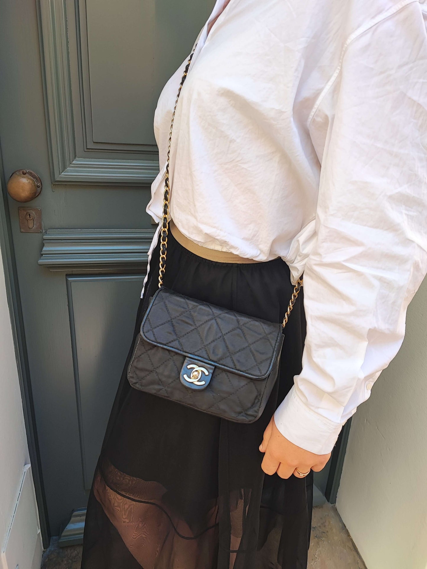 Chanel - Mini Square satin et cuir