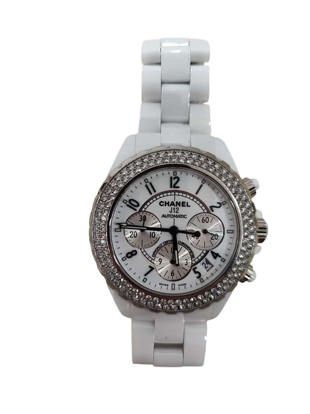 Chanel - Montre J12 céramique blanche et diamants