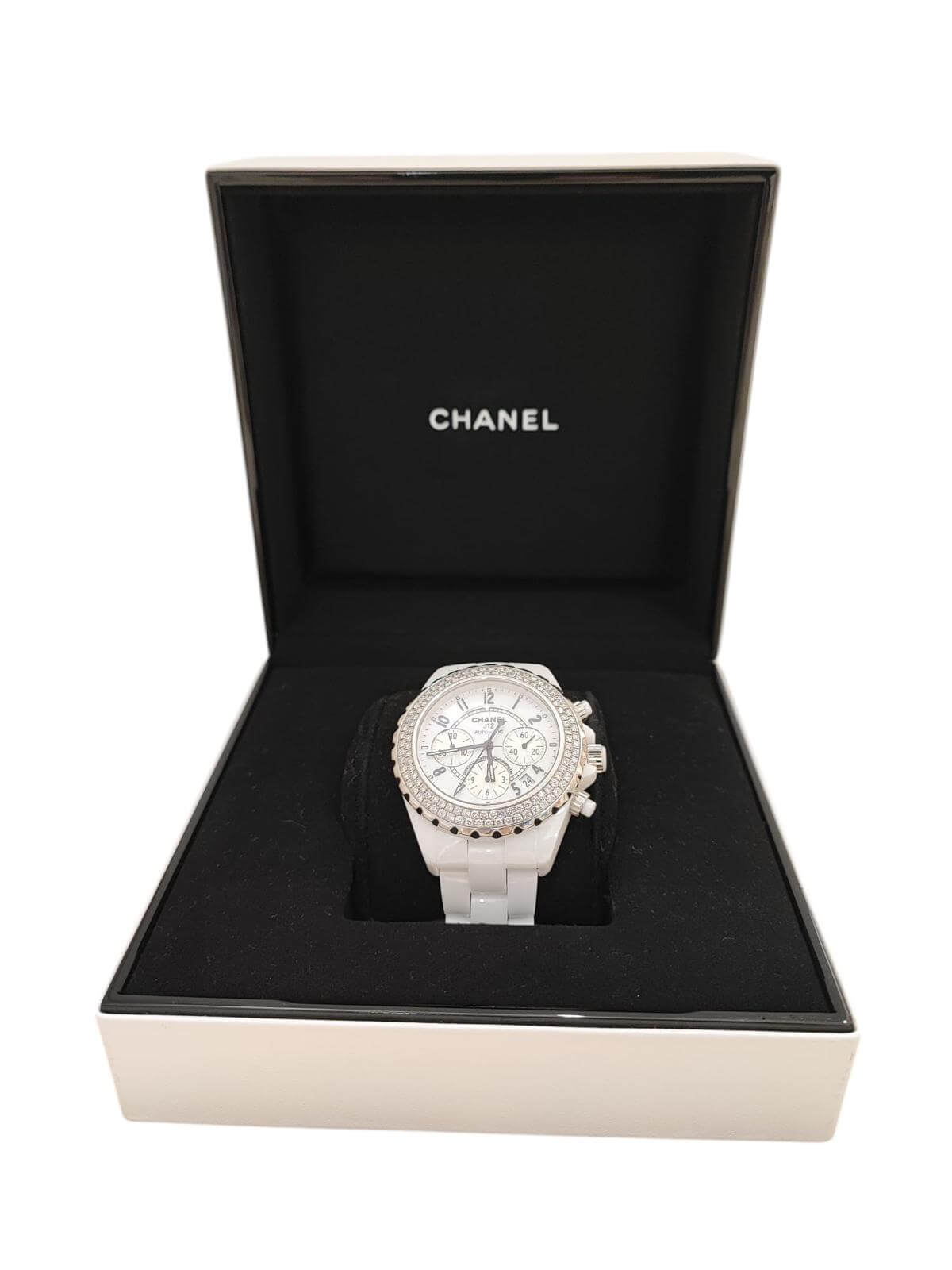 Chanel - Montre J12 céramique blanche et diamants