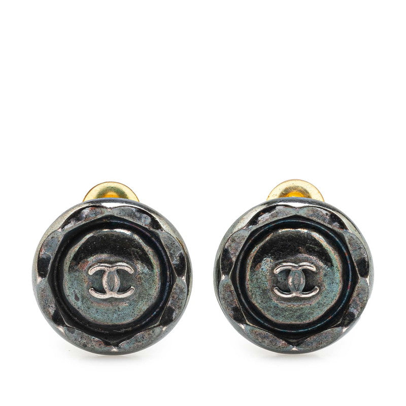 Chanel Coco Mark Round Earrings Silver Metal 96P
