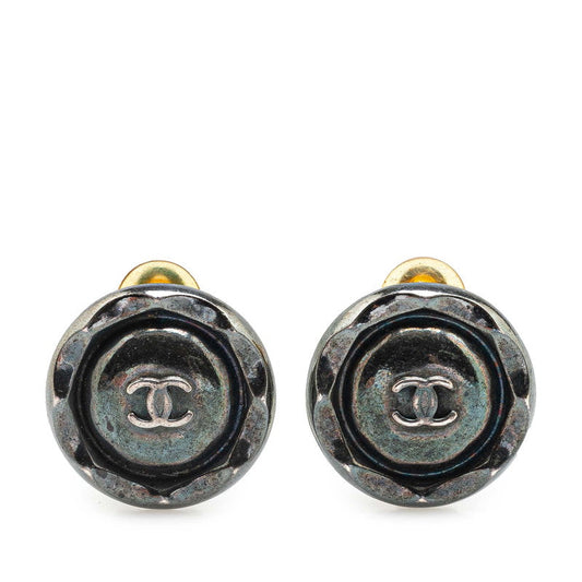 Chanel Coco Mark Round Earrings Silver Metal 96P