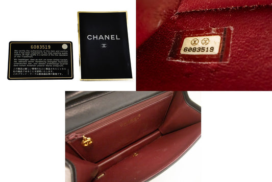 CHANEL Full Flap Chain Shoulder Bag Clutch Black Quilted Lambskin