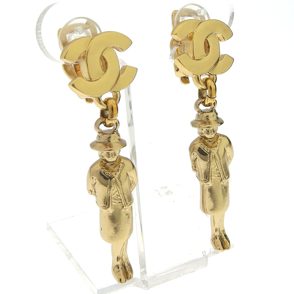 CHANEL Earring Plated Gold gold doll motif Mademoiselle COCO Mark Women Used