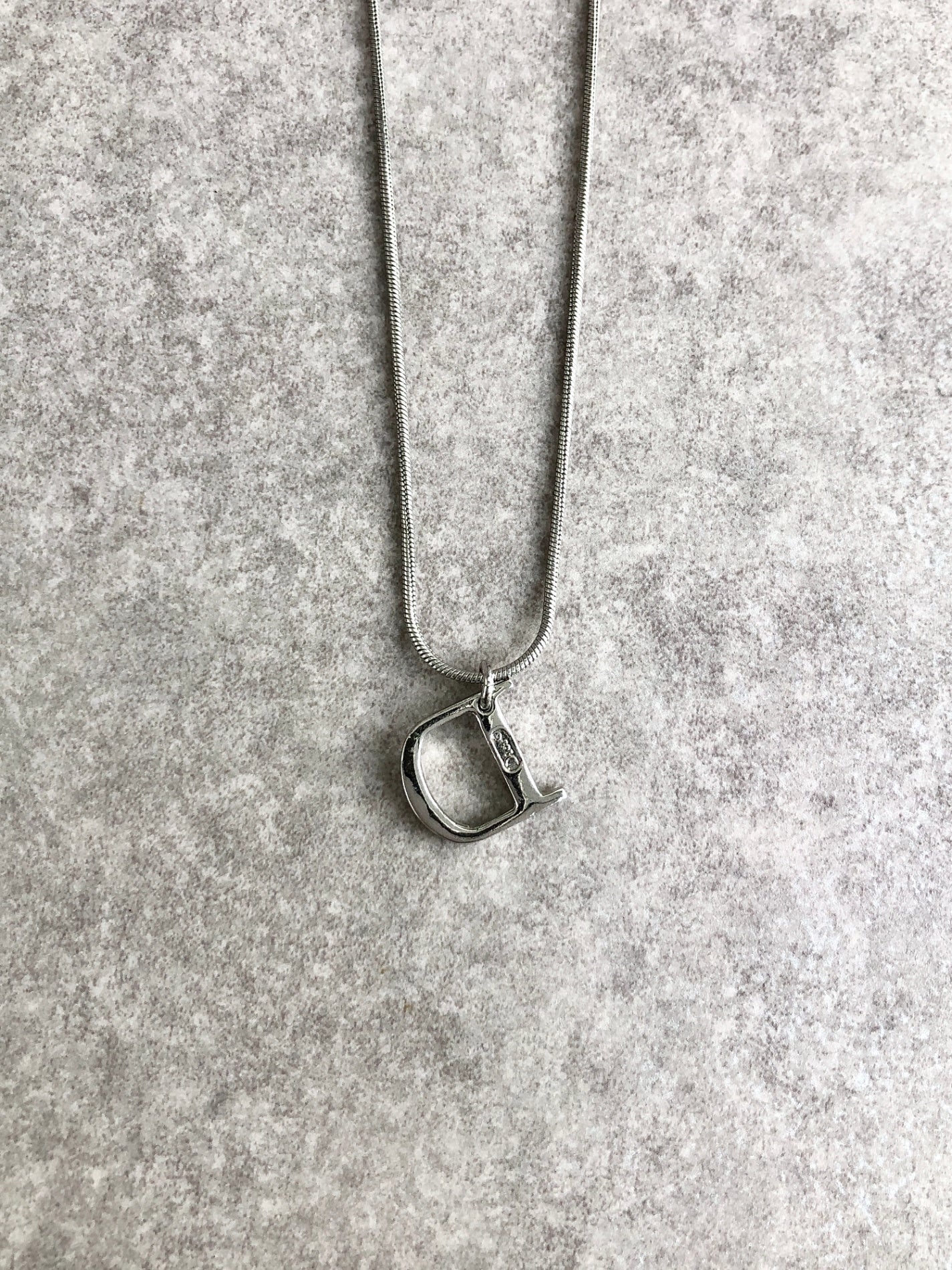 Christian Dior Logo Stone Necklace Silver Vintage y5kgpi