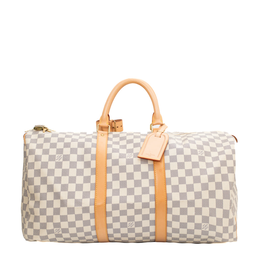 Keepall 50 Vintage en toile damier azur