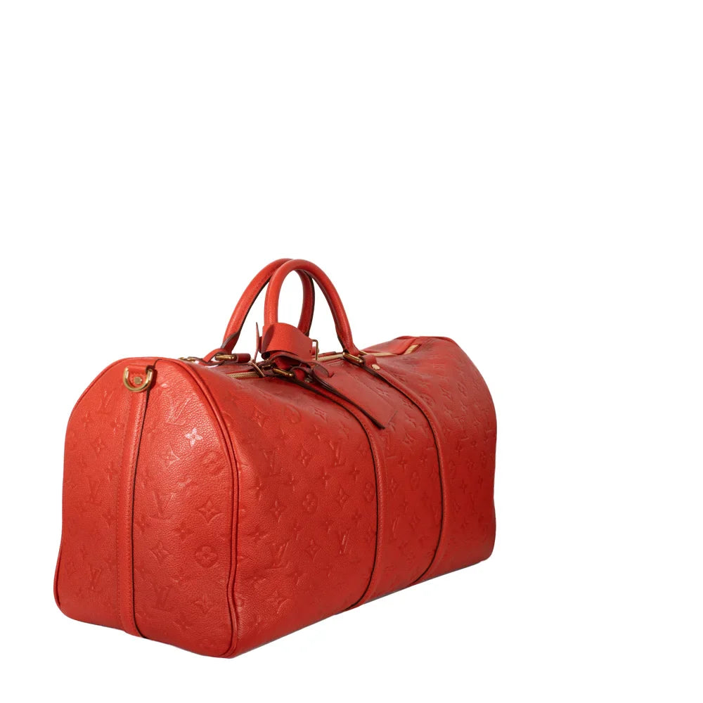 Keepall 50 en cuir empreinte rouge