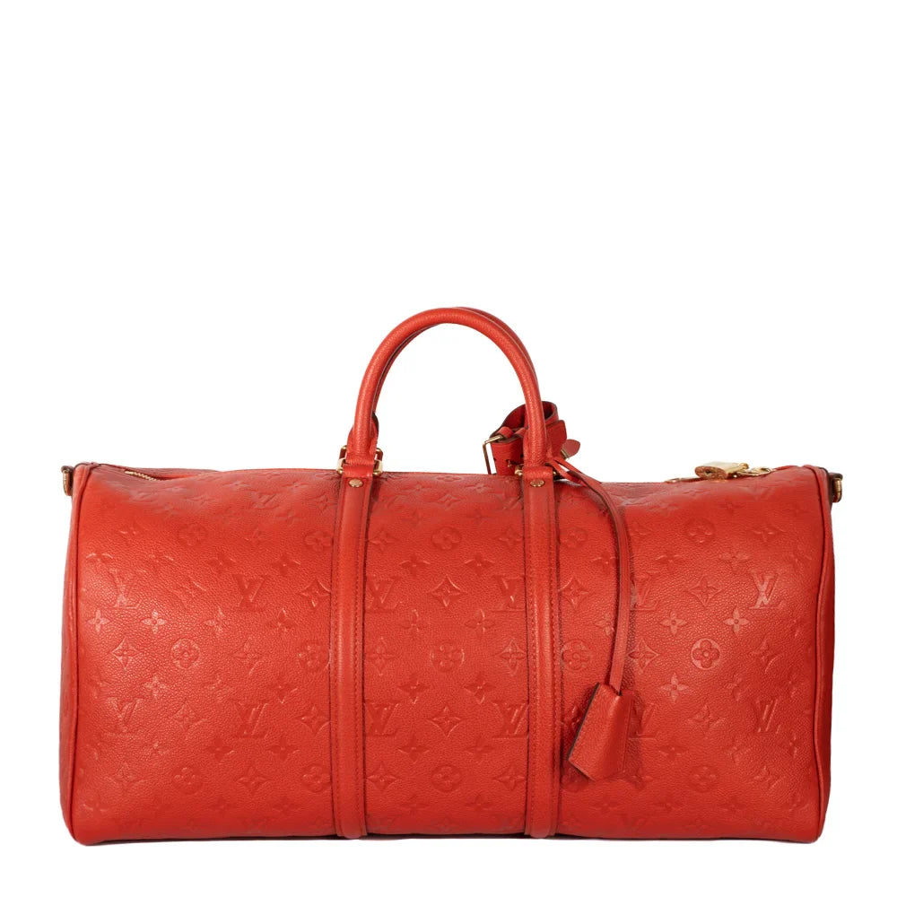 Keepall 50 en cuir empreinte rouge