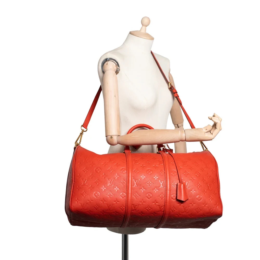 Keepall 50 en cuir empreinte rouge