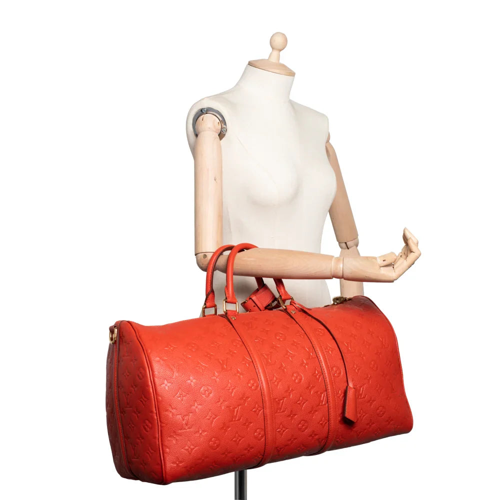 Keepall 50 en cuir empreinte rouge