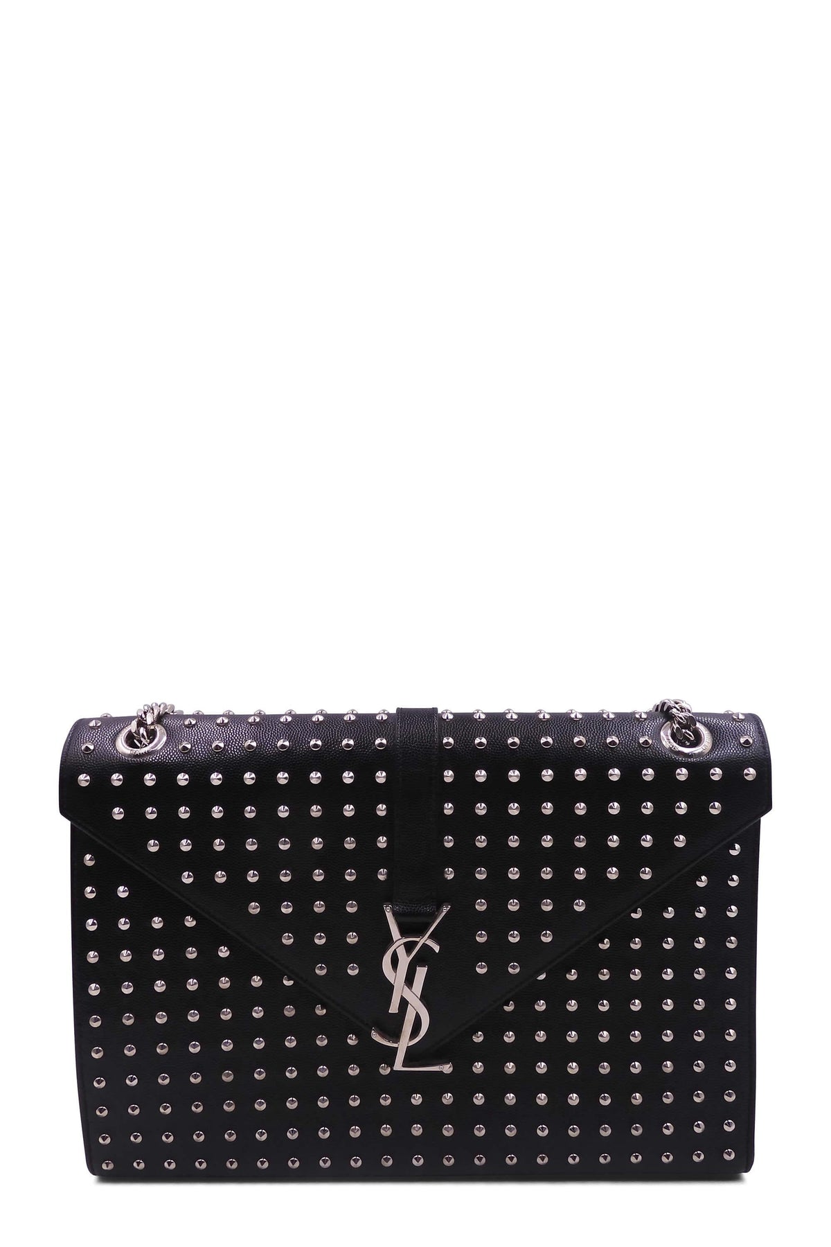 Large Monogram Studded Envelope Bag with Silver Hardware Black