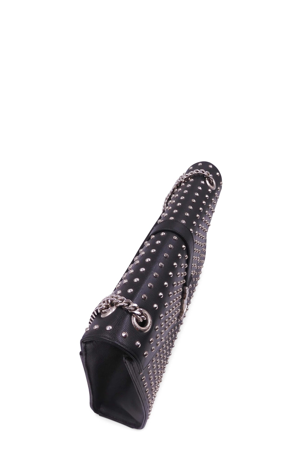 Large Monogram Studded Envelope Bag with Silver Hardware Black