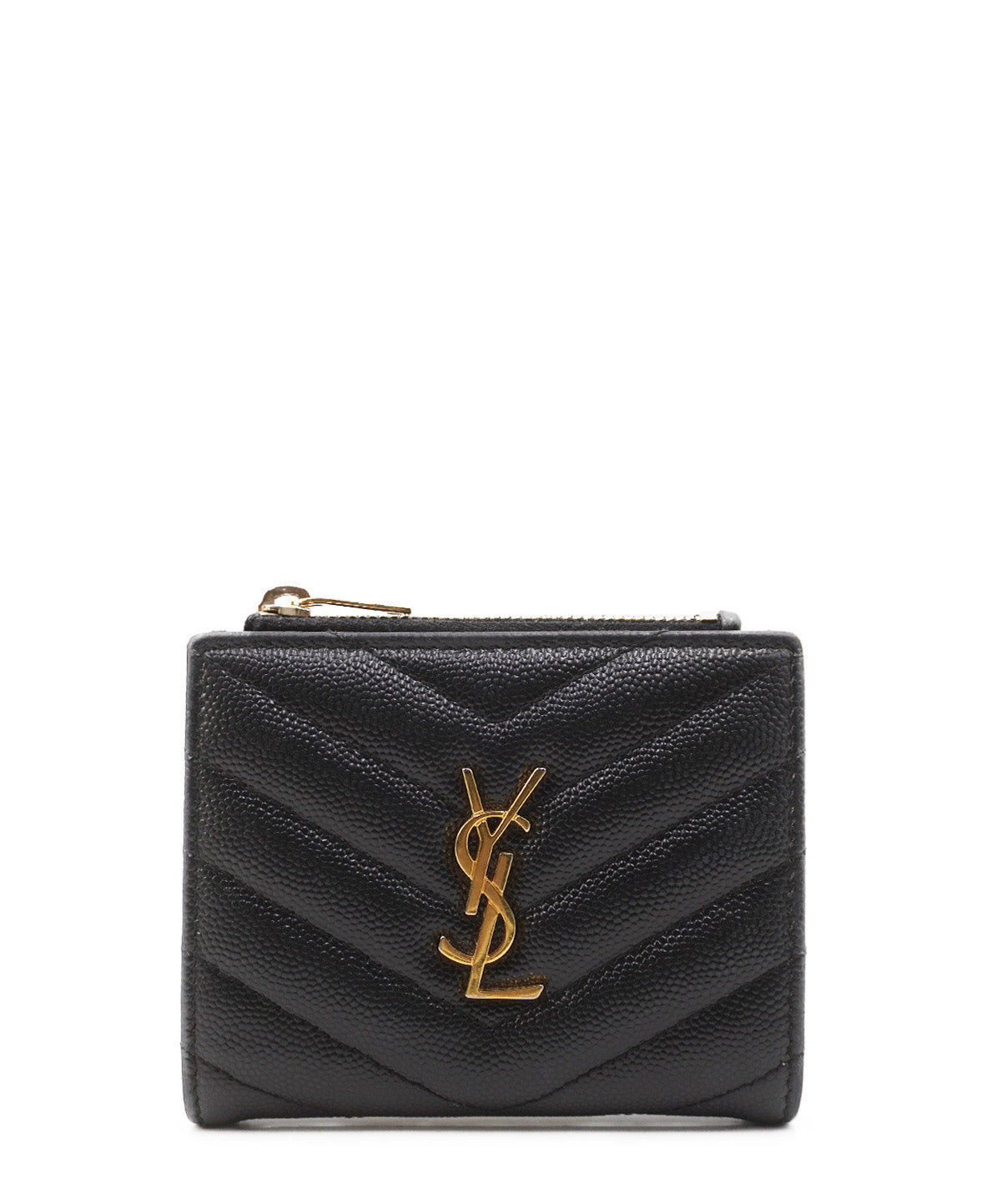 Matelassé Leather Cassandre Zip Compact Wallet Black
