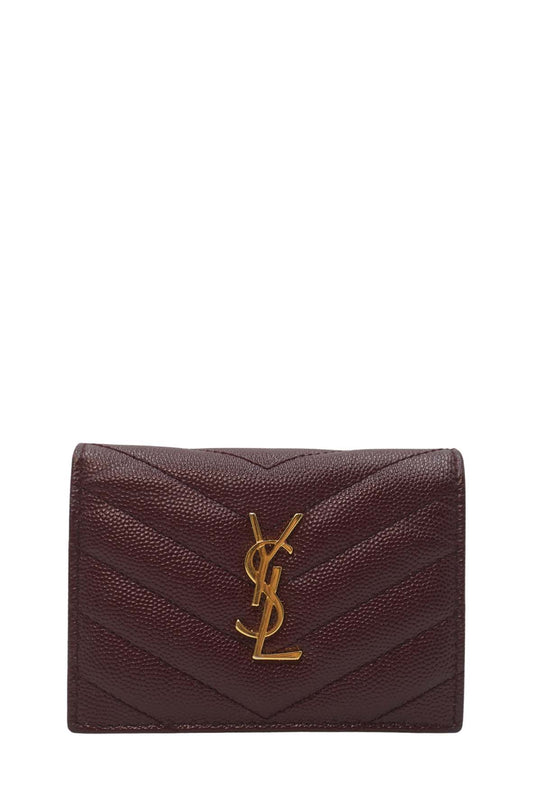 Matelasse Leather Small Envelope Monogram Wallet Brown