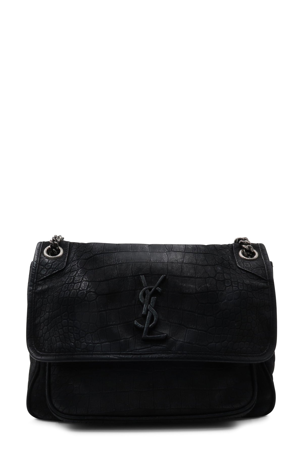 Medium Niki Crocodile Embossed Black