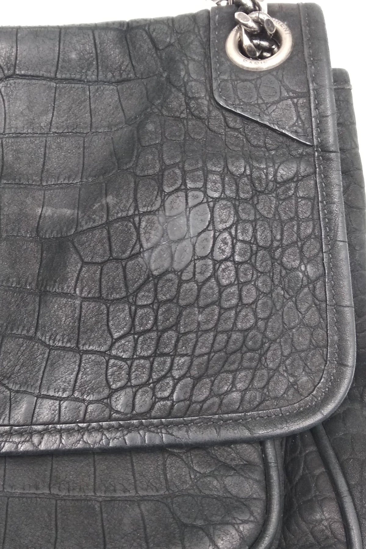 Medium Niki Crocodile Embossed Black