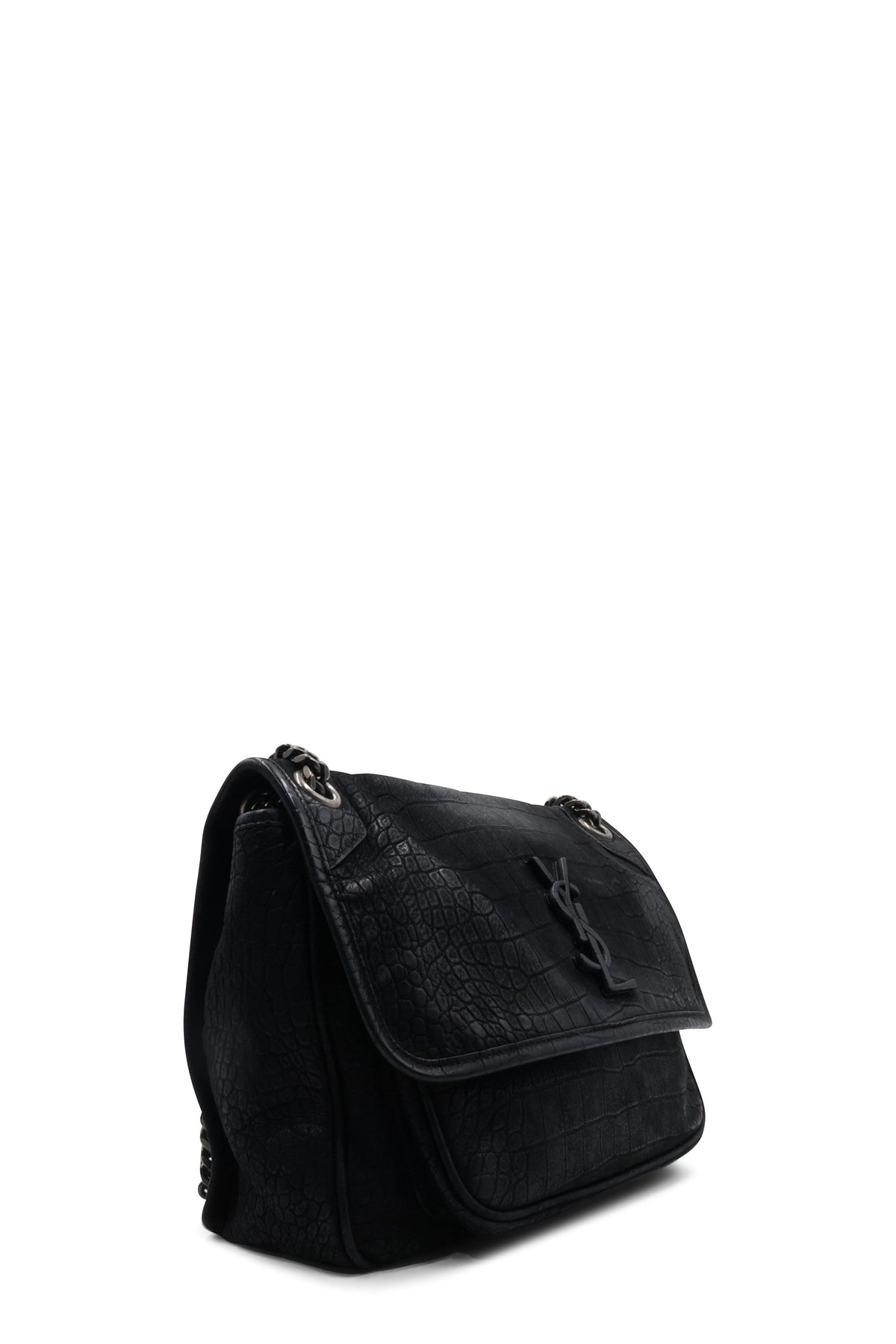 Medium Niki Crocodile Embossed Black