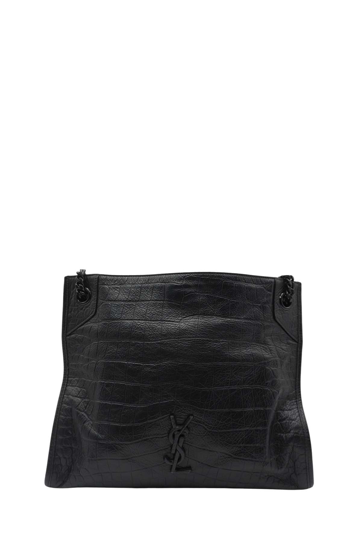 Medium Niki Shopper Tote Crocodile Embossed Leather Black