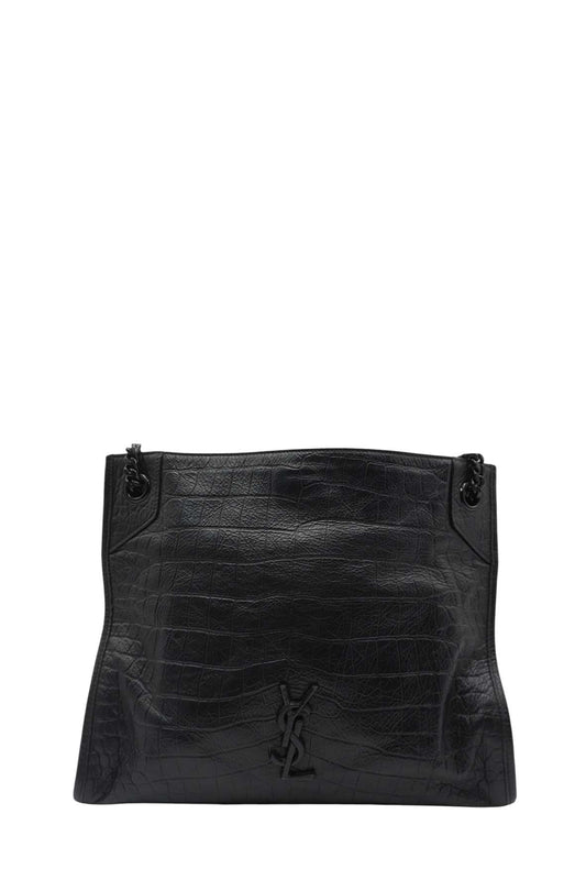 Medium Niki Shopper Tote Crocodile Embossed Leather Black