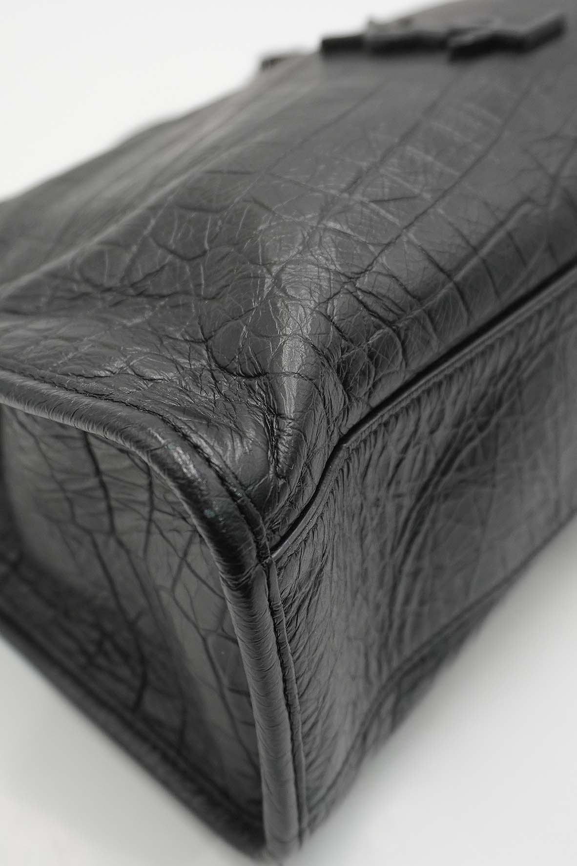 Medium Niki Shopper Tote Crocodile Embossed Leather Black