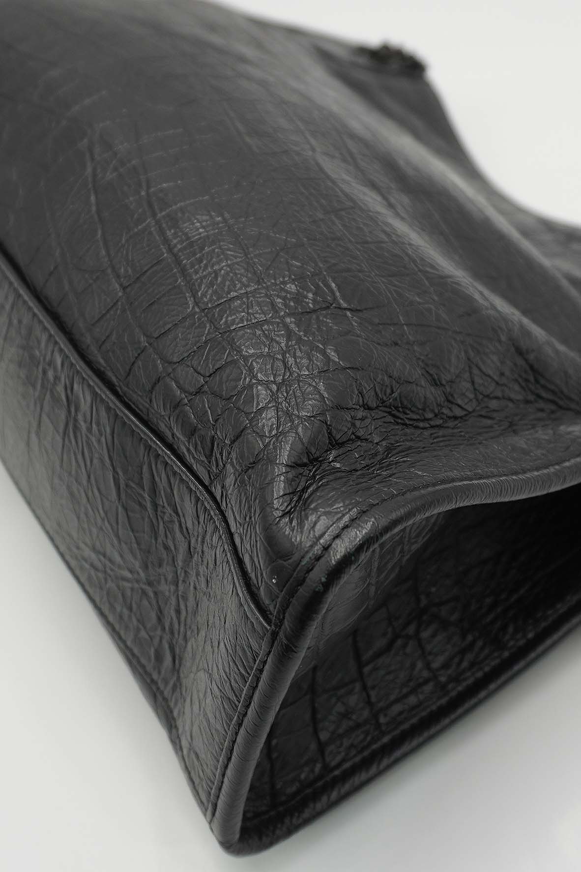 Medium Niki Shopper Tote Crocodile Embossed Leather Black