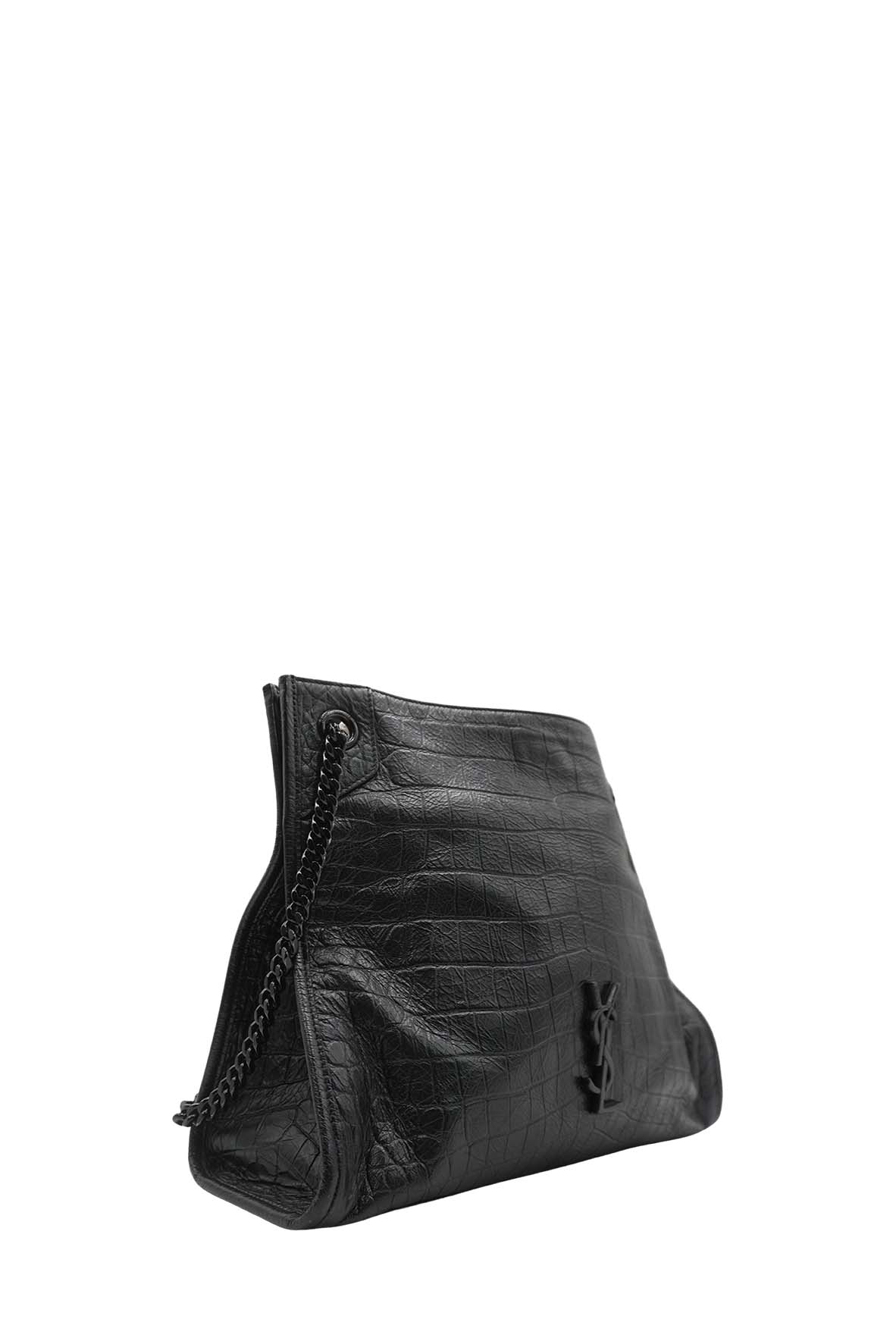 Medium Niki Shopper Tote Crocodile Embossed Leather Black