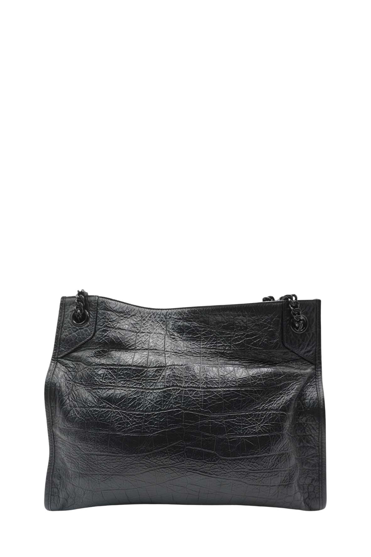 Medium Niki Shopper Tote Crocodile Embossed Leather Black