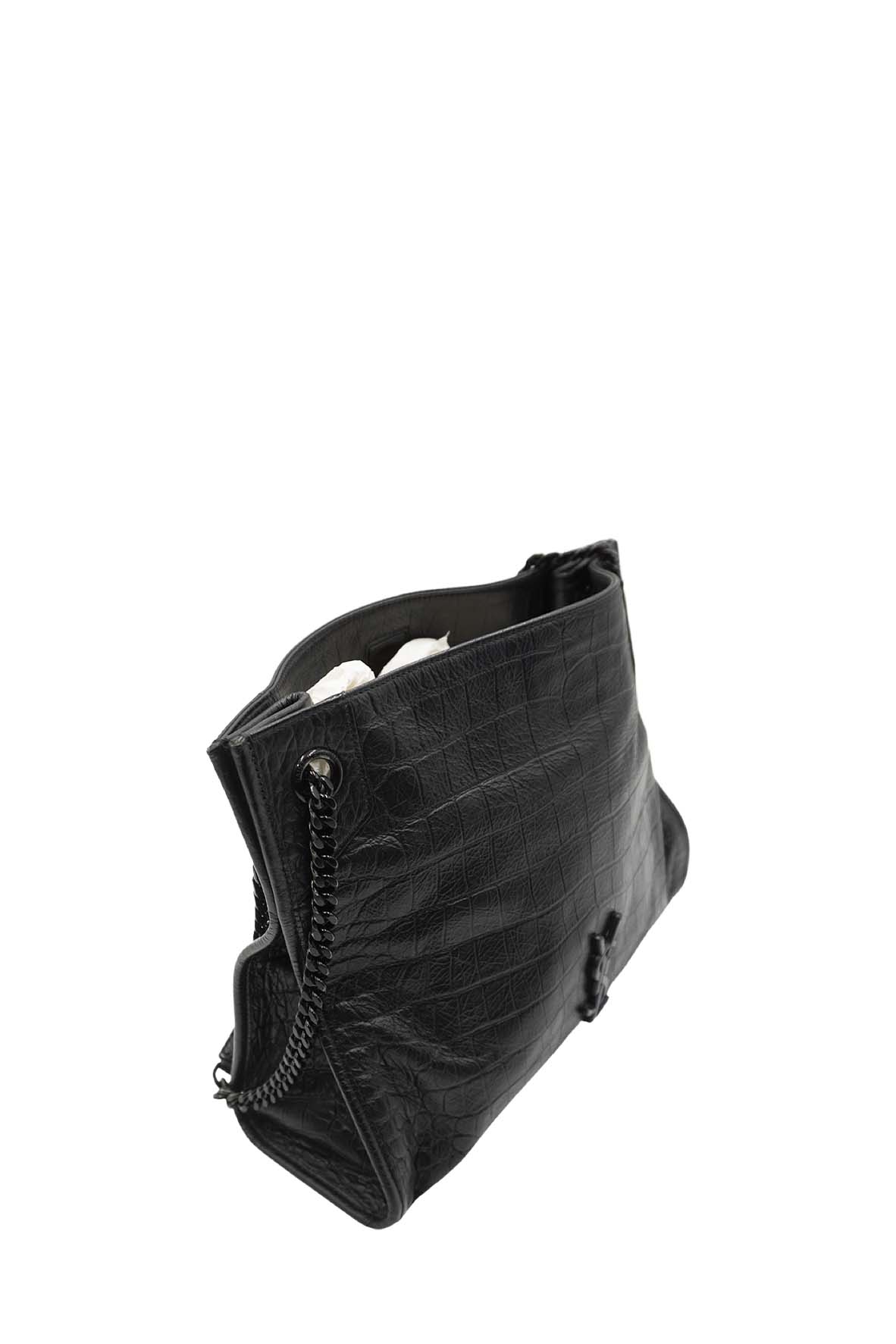 Medium Niki Shopper Tote Crocodile Embossed Leather Black