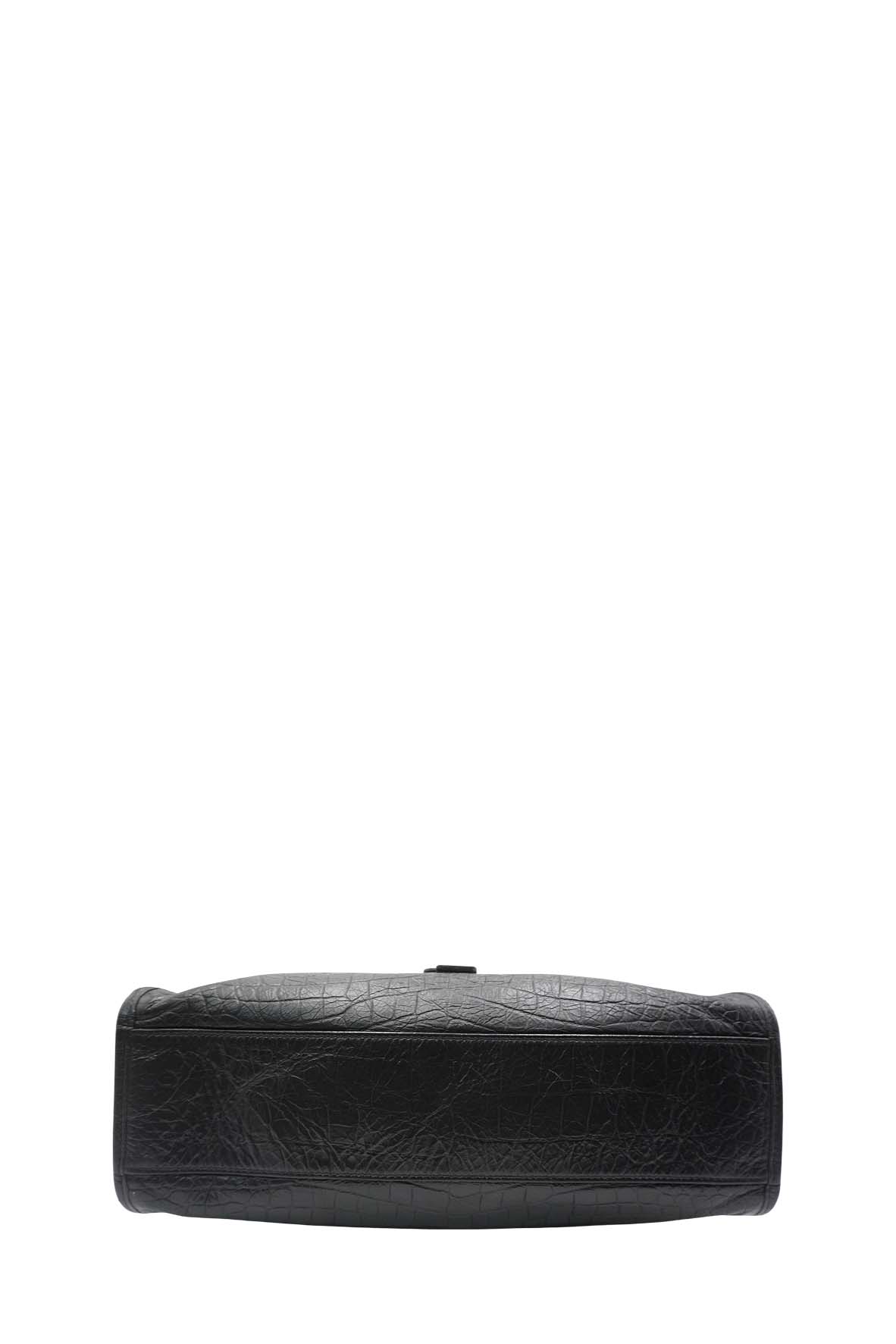 Medium Niki Shopper Tote Crocodile Embossed Leather Black