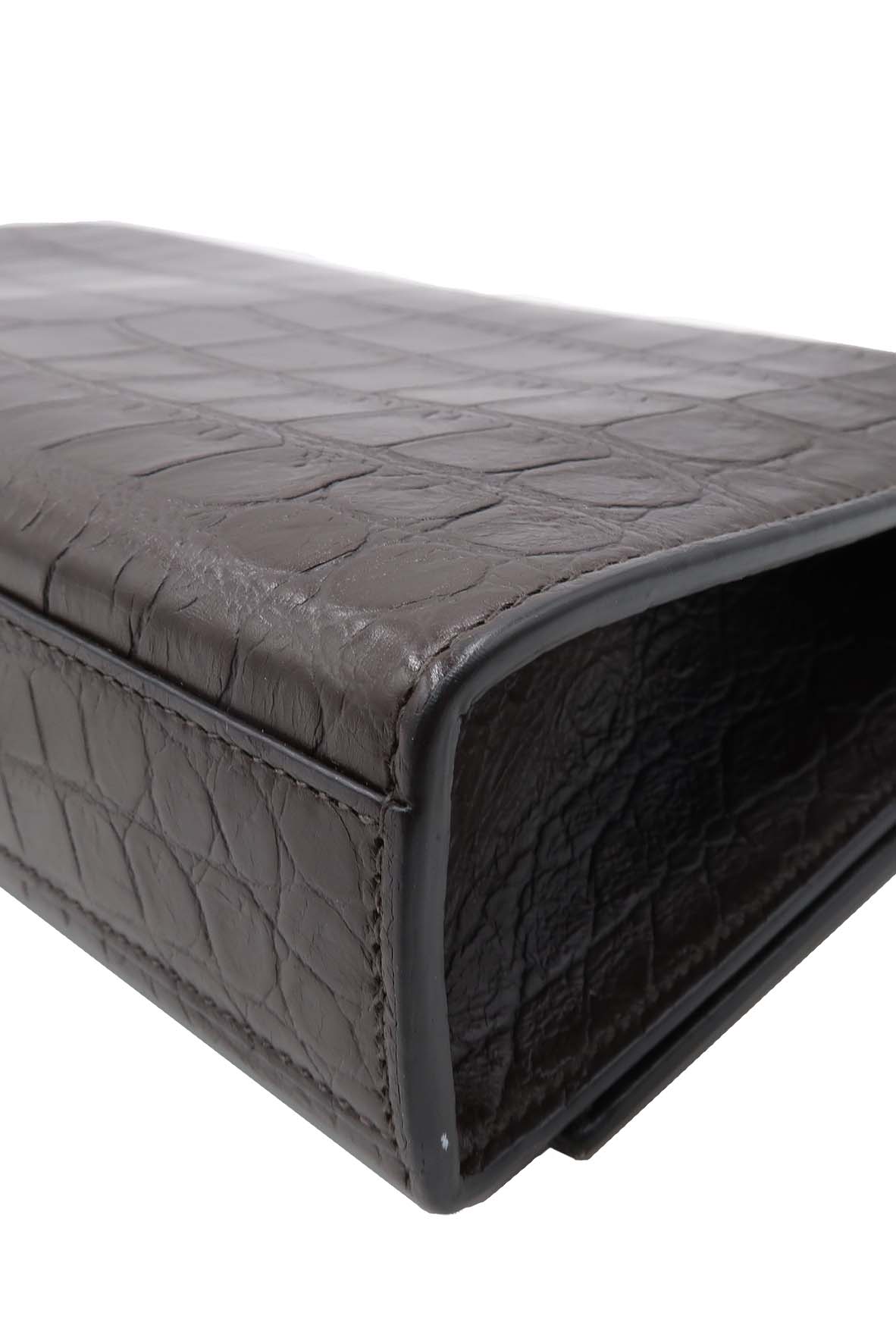 Monogram Medium Kate with Tassel Crocodile Embossed Matte with Silver Hardware Dark Brown