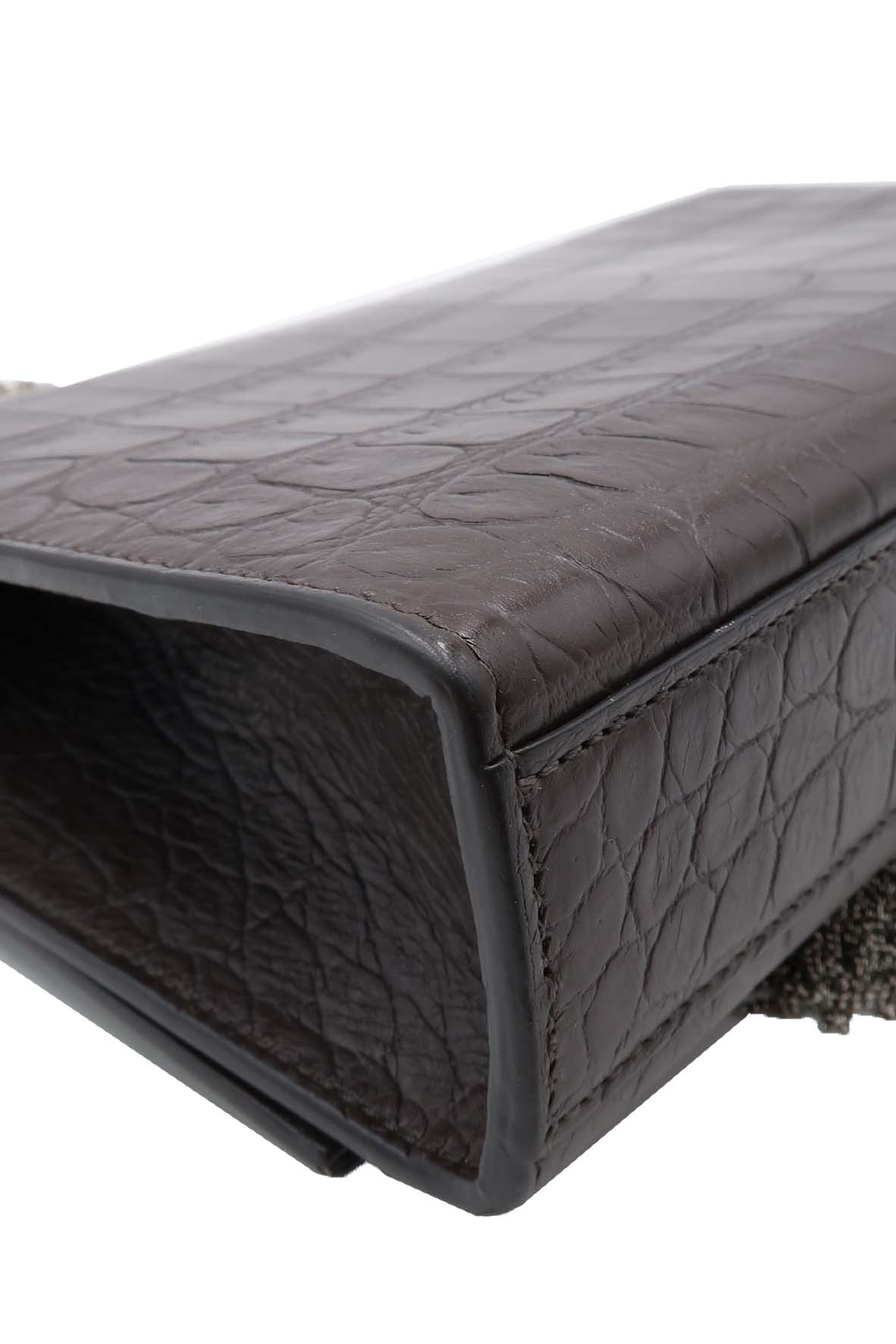 Monogram Medium Kate with Tassel Crocodile Embossed Matte with Silver Hardware Dark Brown