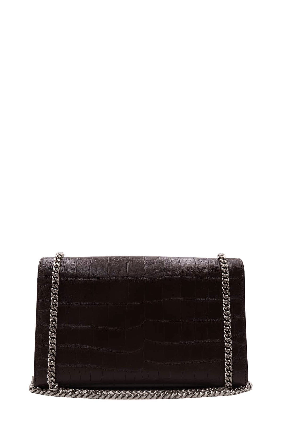 Monogram Medium Kate with Tassel Crocodile Embossed Matte with Silver Hardware Dark Brown