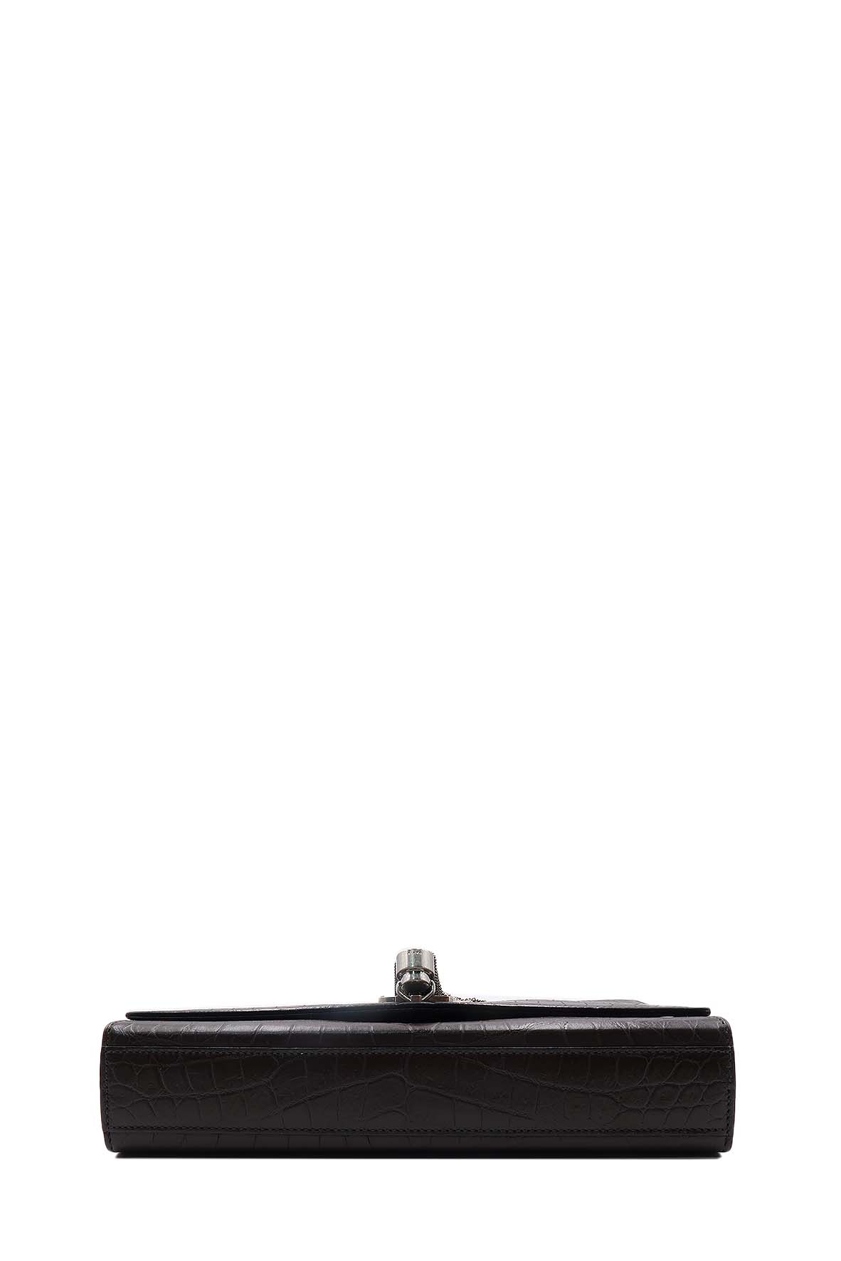 Monogram Medium Kate with Tassel Crocodile Embossed Matte with Silver Hardware Dark Brown