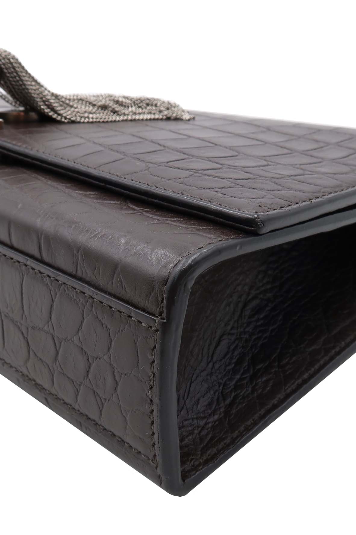 Monogram Medium Kate with Tassel Crocodile Embossed Matte with Silver Hardware Dark Brown