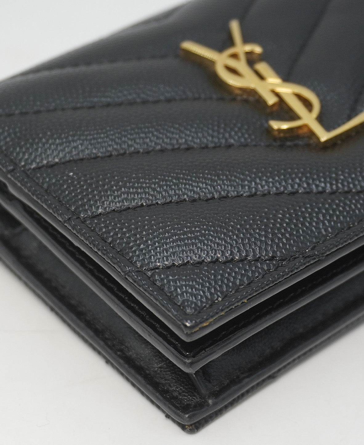 Matelasse Leather Monogram Compact Wallet Black