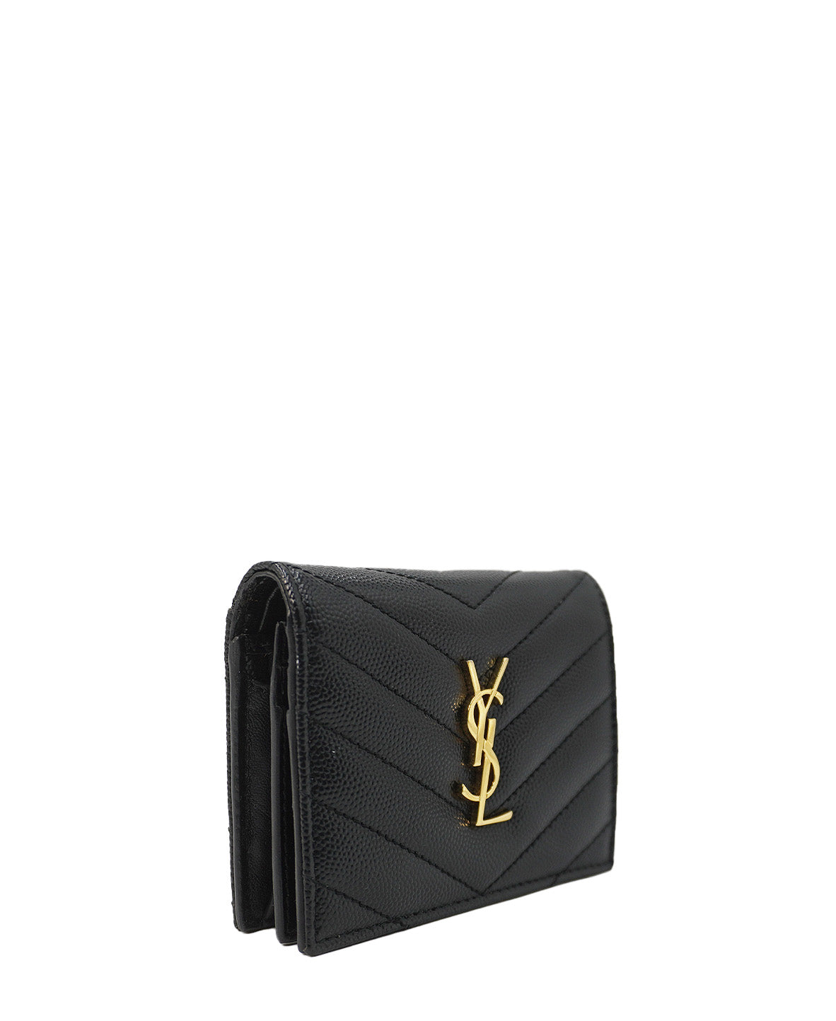 Matelasse Leather Monogram Compact Wallet Black