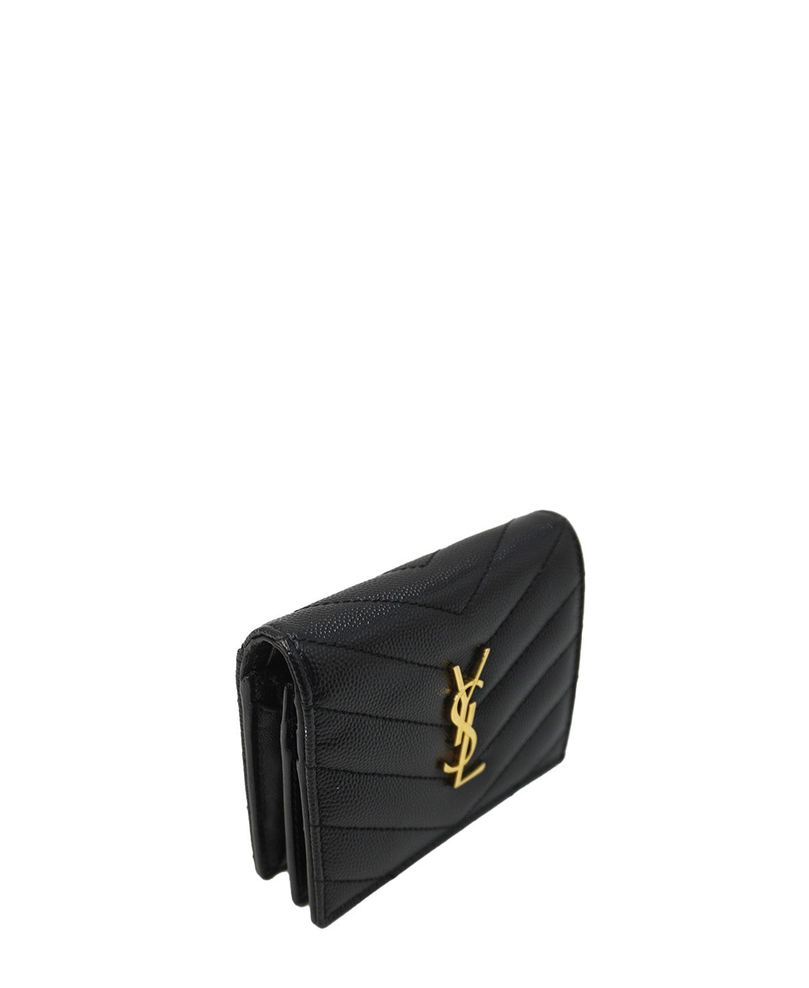 Matelasse Leather Monogram Compact Wallet Black