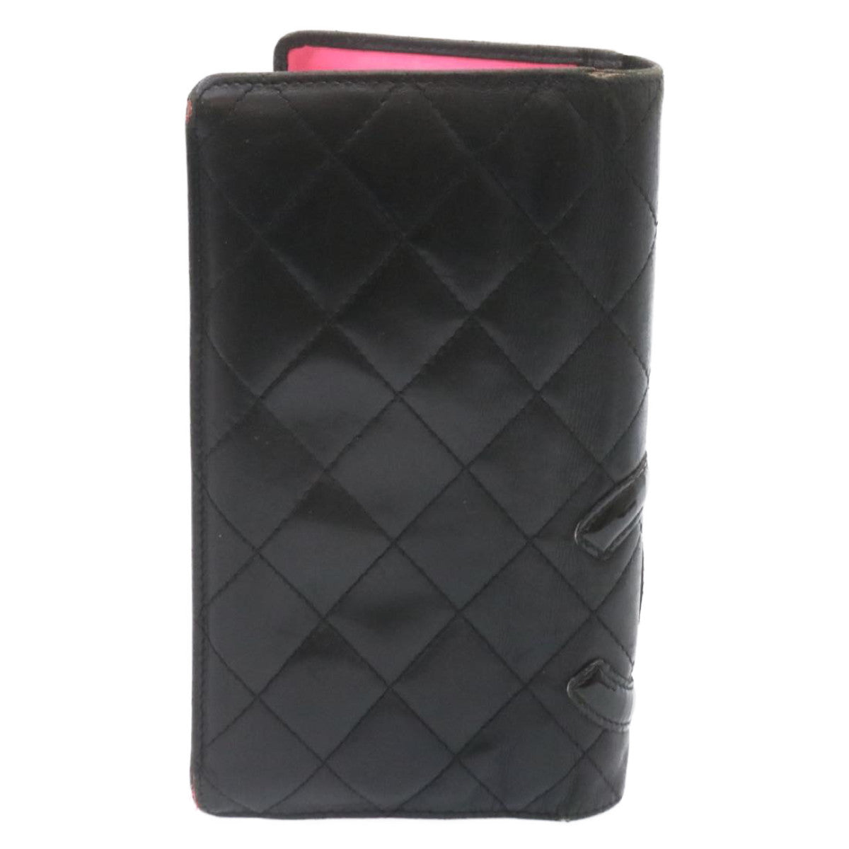 CHANEL Matelasse Cambon Line Long Wallet Black Pink CC Auth se141