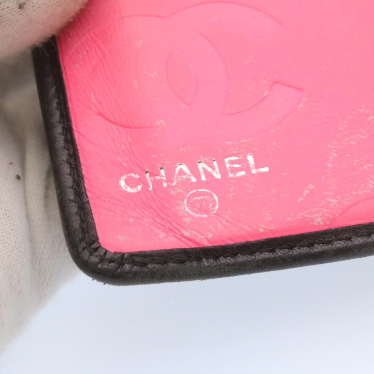 CHANEL Matelasse Cambon Line Long Wallet Black Pink CC Auth se141