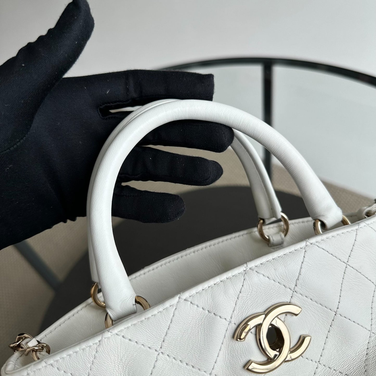 *Series 28* Chanel CC Lock Bucket Tote Stitched Calfskin 2way White GHW No 28