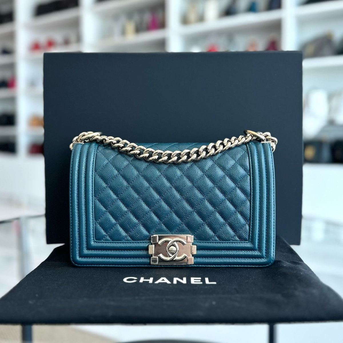 *Series 30* Caviar Boy Old Medium 25CM Leboy Quilted Blue GHW No 30