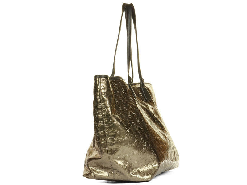 Ferragamo Bronze Embossed Vinyl Bag