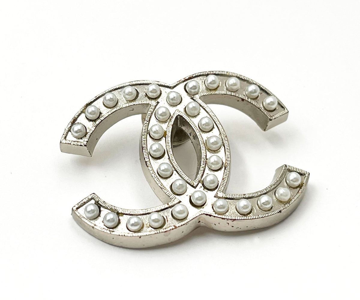 CHANEL Silver CC Crystal Large Pin